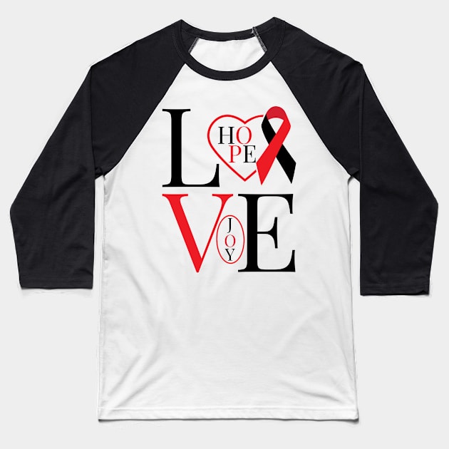 Red and Black Awareness Ribbon Baseball T-Shirt by The Word Shed